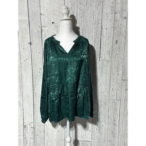 Isaac Mizrahi Live! Women's Green Blouse Floral Pattern Size 12 NWT Tunic